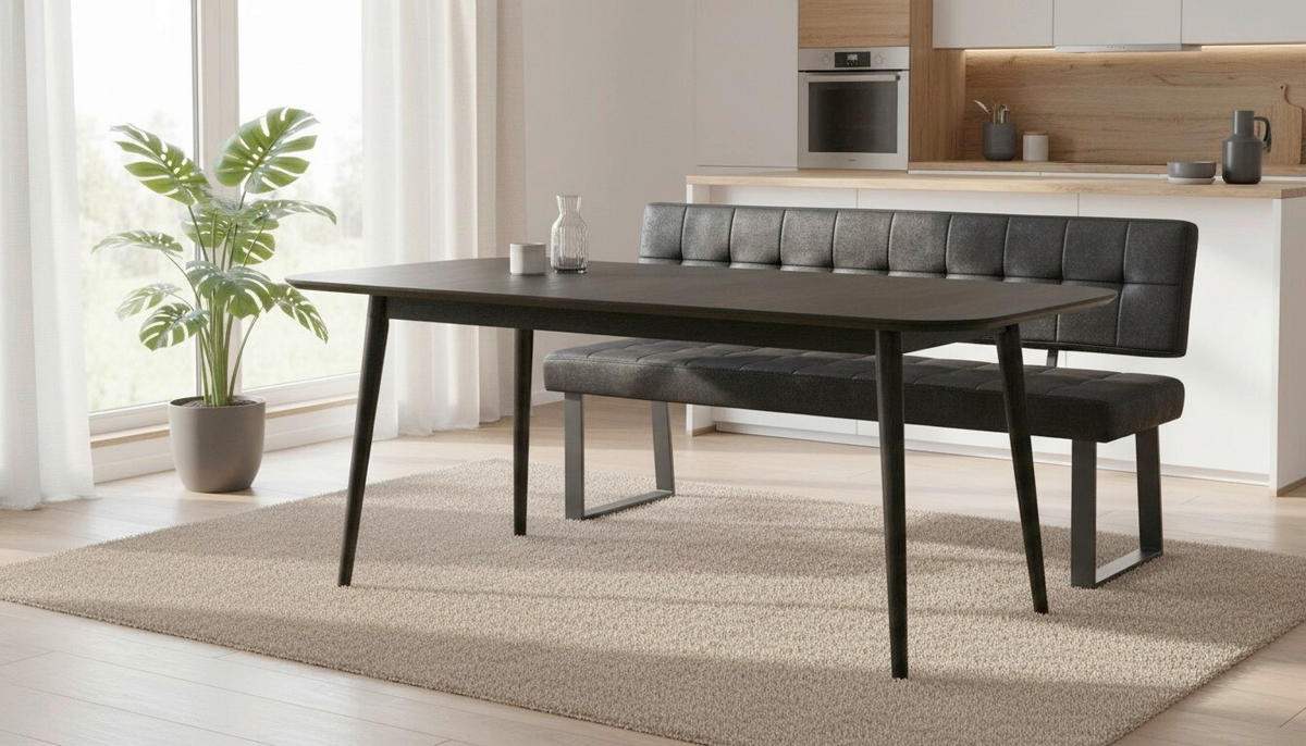 SITZBANK in Metall, Textil Schwarz  - Schwarz, MODERN, Textil/Metall (180/85/56cm) - Livetastic