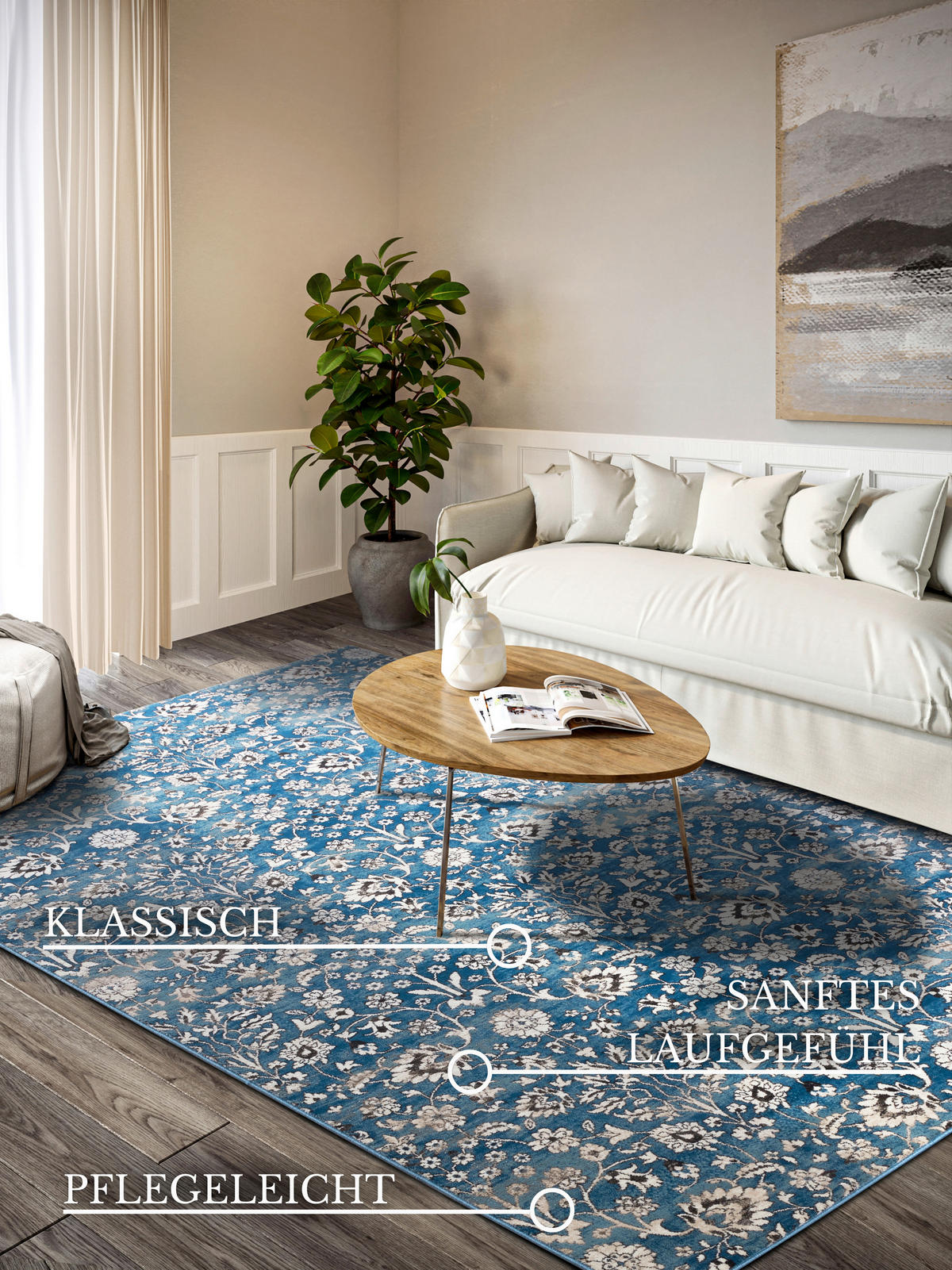 FLACHWEBETEPPICH  Wohnzimmer 160/235 cm Kollektion 1869 Blau, Creme rechteckig  - Blau/Creme, Design, Kunststoff/Textil (160/235cm) - Villeroy & Boch