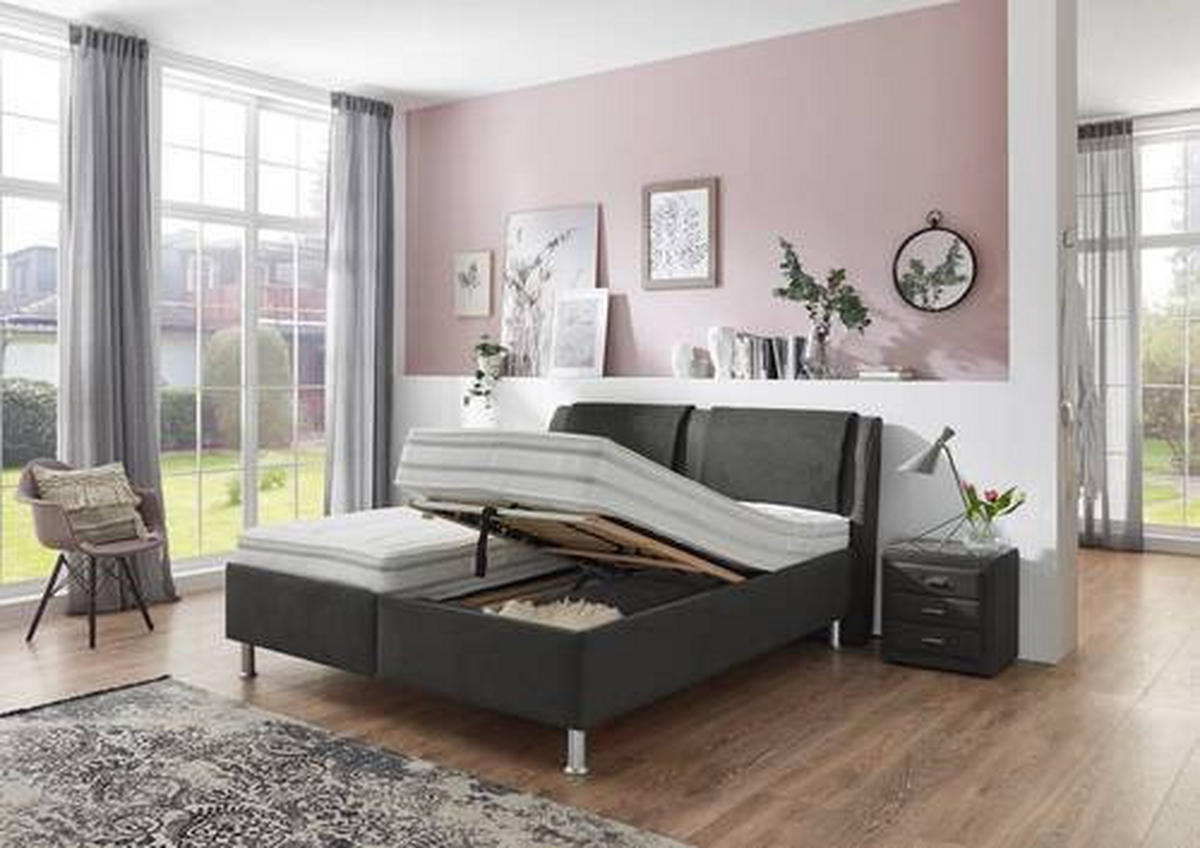 POLSTERBETT 180/200 cm  in Grau, Schwarz  - Weiss/Alufarben, Konventionell, Holz/Holzwerkstoff (180/200cm) - Beldomo - Sleep