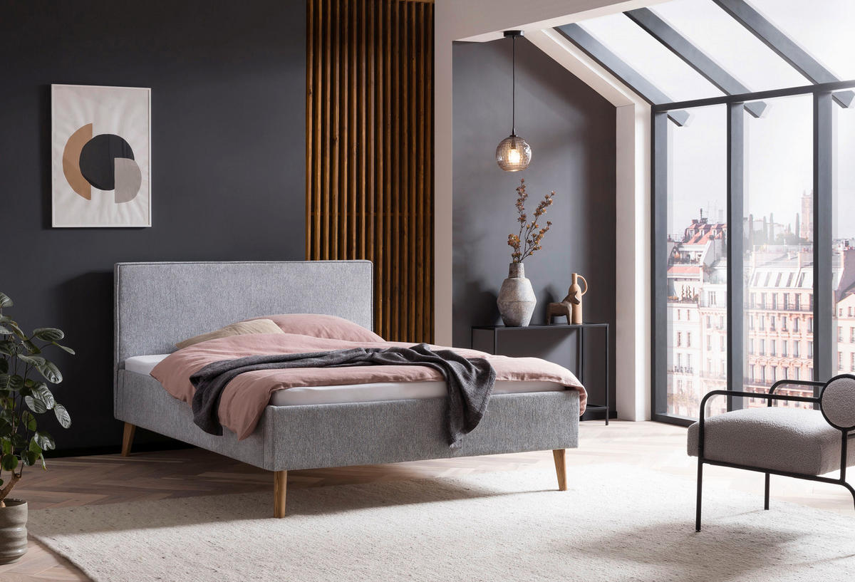 POLSTERBETT Grau 140/200 cm  - Eichefarben/Grau, Basics, Holz/Textil (140/200cm) - Boxxx