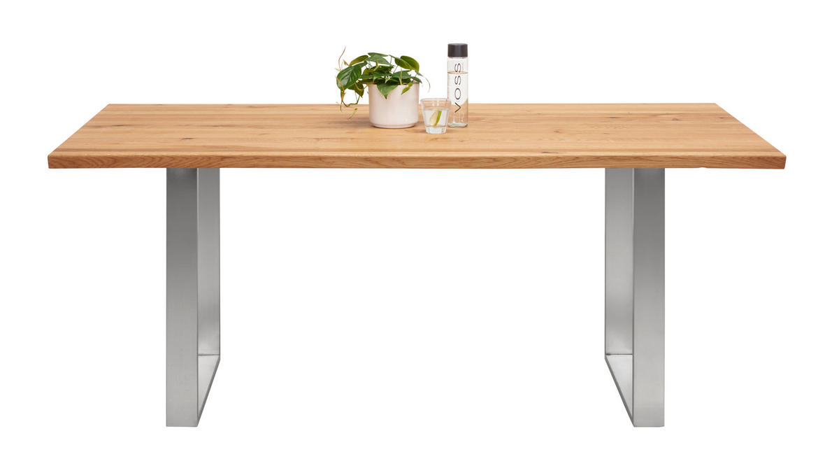 ESSTISCH in Holz 160/90/75 cm  - Edelstahlfarben/Eichefarben, Natur, Holz/Metall (160/90/75cm) - Linea Natura