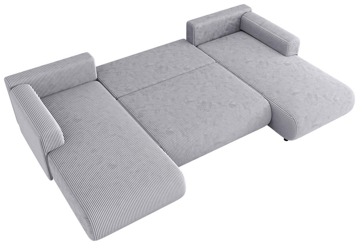 Wohnlandschaft inkl. Funktion Grau Cord  - Schwarz/Grau, KONVENTIONELL, Textil (200/360/200cm) - Xora