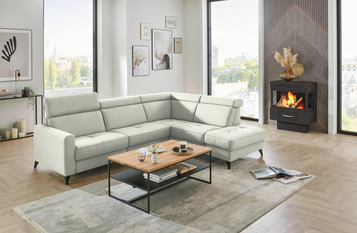 ECKSOFA Beldomo System in Flachgewebe Naturfarben  276/214 cm  - Schwarz/Naturfarben, KONVENTIONELL, Textil/Metall (276/214cm) - Beldomo System