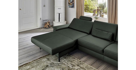ECKSOFA in Echtleder Dunkelgrün 176/334 cm - Dunkelgrün/Schwarz, Design, Leder/Metall (176/334cm) - Dieter Knoll