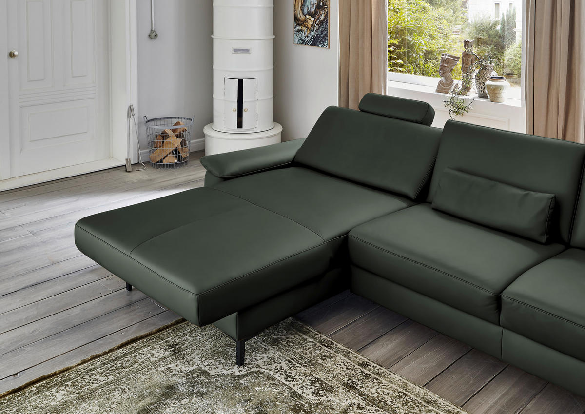 ECKSOFA in Echtleder Dunkelgrün  - Dunkelgrün/Schwarz, Design, Leder/Metall (176/334cm) - Dieter Knoll