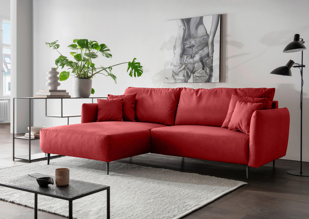 ECKSOFA in Lederlook Rot  178/264-302 cm  - Rot/Schwarz, Design, Textil/Metall (178/264-302cm) - Livetastic