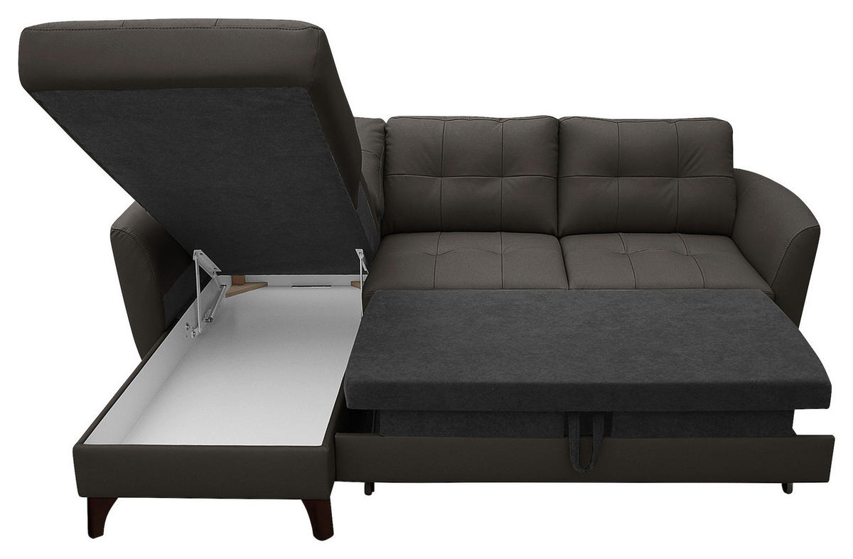 ECKSOFA Dunkelbraun Echtleder Lederlook  - Dunkelbraun/Buchefarben, Design, Leder/Holz (238/168cm) - Livetastic