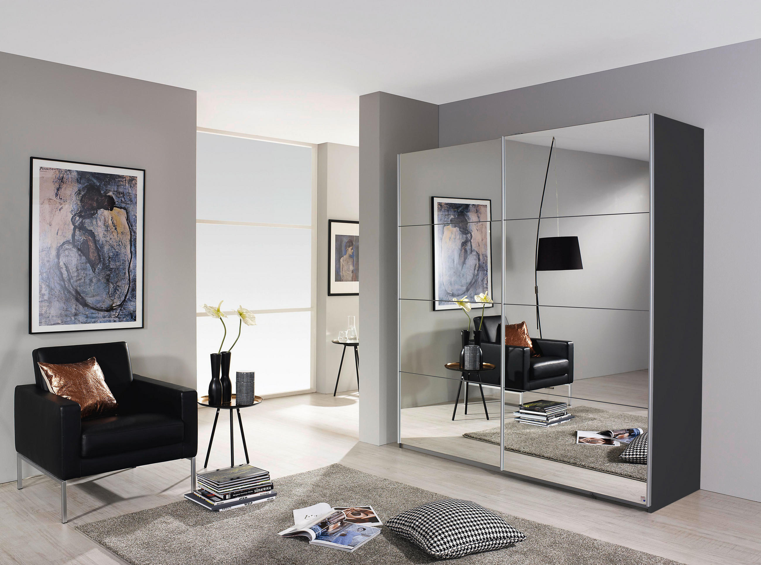 GARDEROB MED SKJUTDÖRRAR 181/197/61 cm 2-dörrar - aluminiumfärg/grafitfärgad, Modern, metall/trämaterial (181/197/61cm) - Rauch Möbel