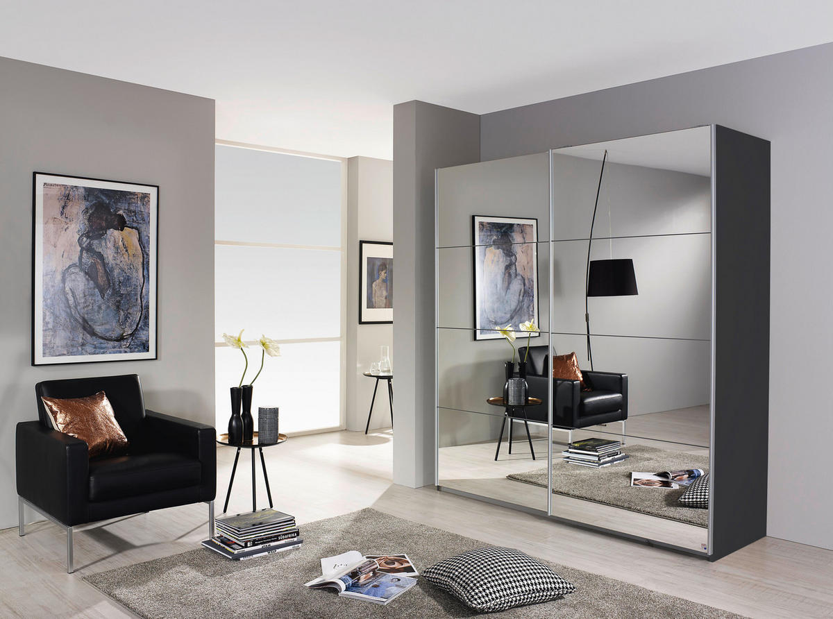 SCHWEBETÜRENSCHRANK Graphitfarben, Silberfarben  - Silberfarben/Alufarben, Modern, Holzwerkstoff/Metall (181/197/61cm) - Rauch Möbel