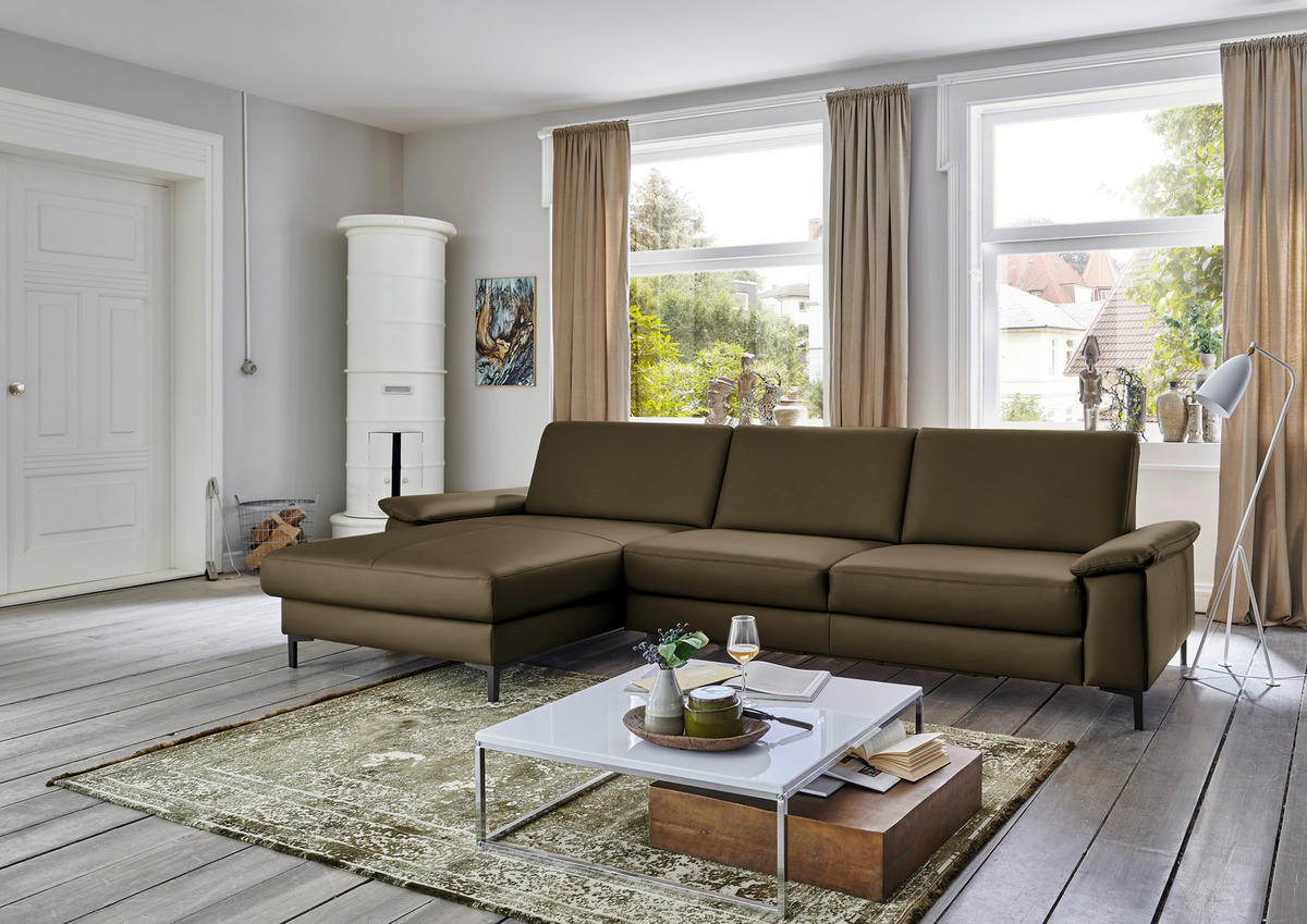ECKSOFA in Echtleder Grün  - Schwarz/Grün, Design, Leder/Metall (176/334cm) - Dieter Knoll