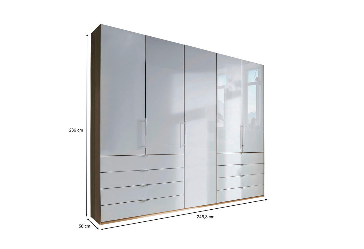 FALTTÜRENSCHRANK in Weiss, Eichefarben  - Chromfarben/Weiss, Konventionell, Glas/Holzwerkstoff (250/236/58cm) - Venda