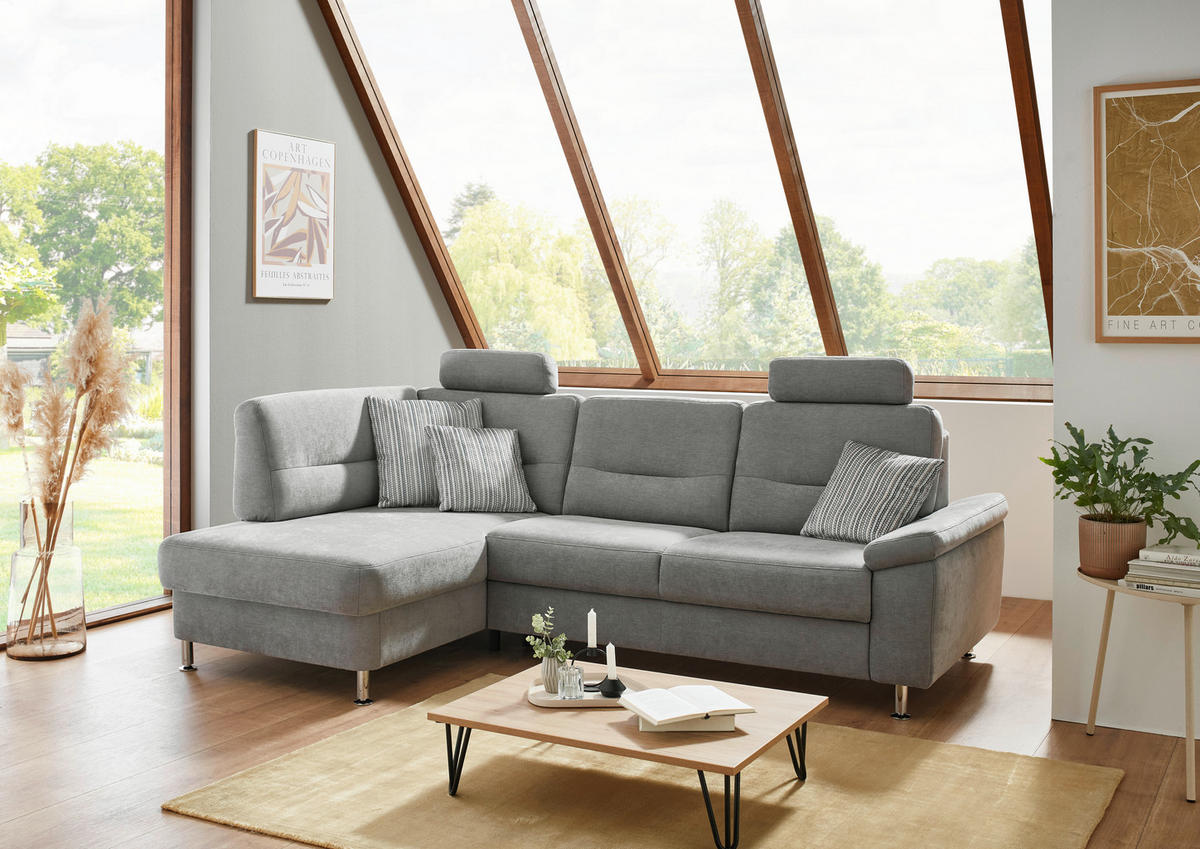 ECKSOFA  in Flachgewebe Grau  160/244 cm  - Alufarben/Grau, KONVENTIONELL, Textil/Metall (160/244cm) - Beldomo Comfort