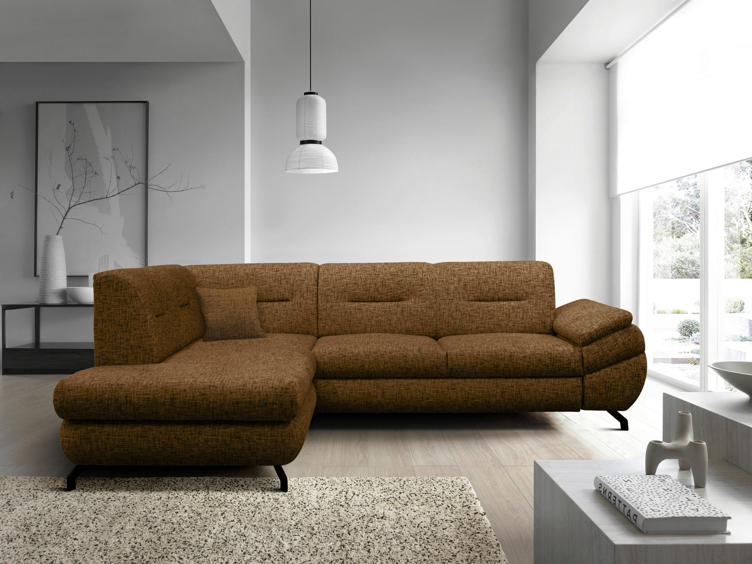 ECKSOFA Braun Struktur, Plüsch  - Schwarz/Braun, Design, Textil/Metall (201/274cm) - MID.YOU