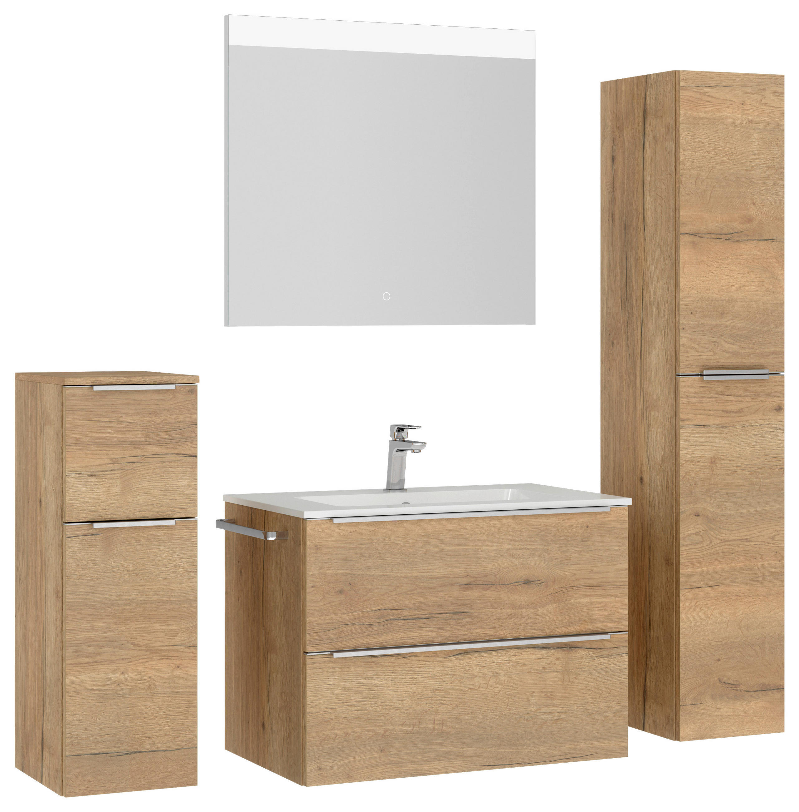 BADEZIMMER 5-teilig  in 141 cm  - Edelstahlfarben/Eichefarben, MODERN, Holzwerkstoff/Stein (141cm) - Nobilia