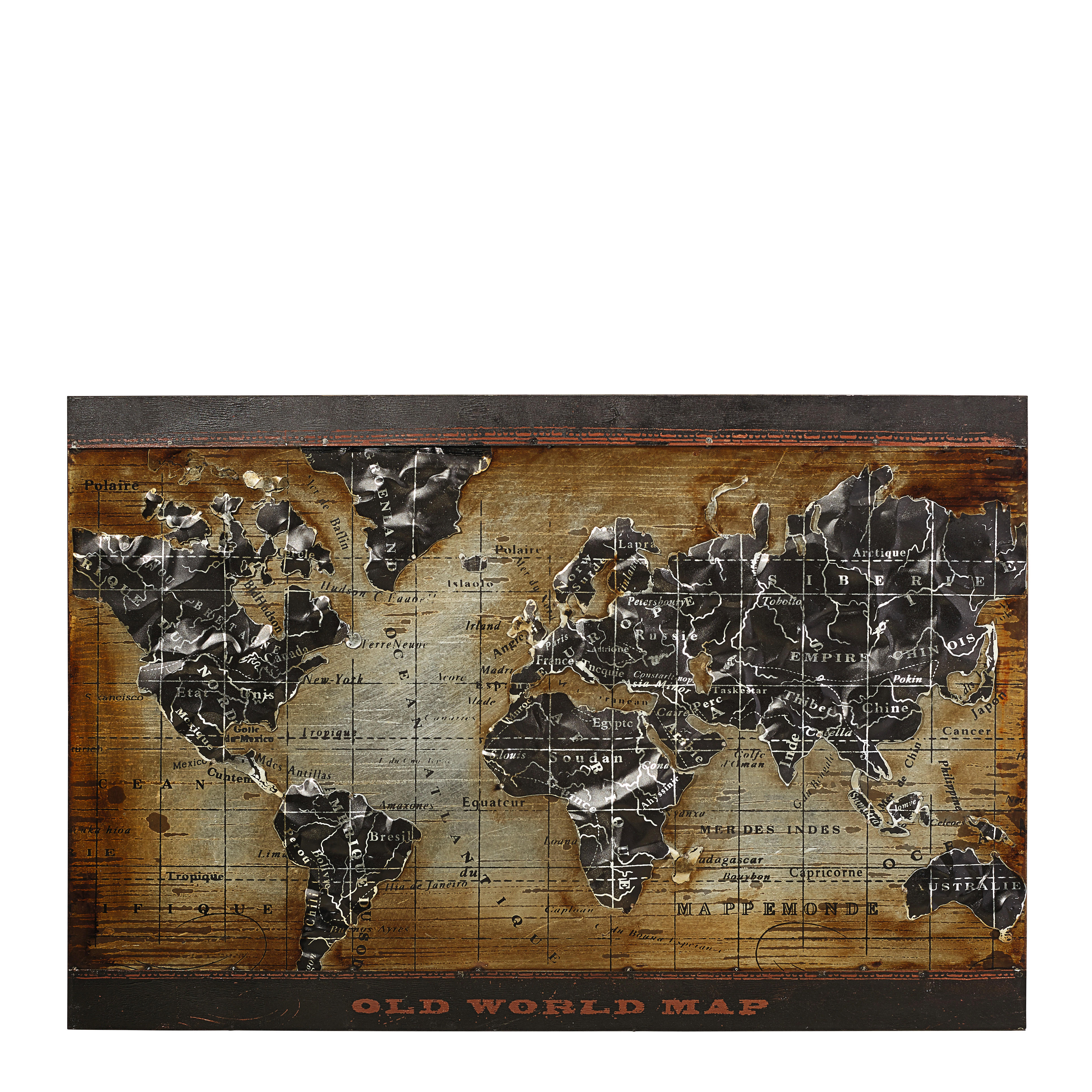 OBRAZ NA KOVU, mapa světa, 70/120 cm  - rezavá/vícebarevná, Trend, kov (70/120cm) - Monee