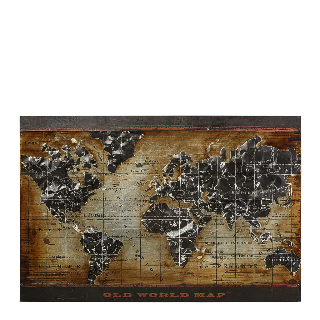 Monee OBRAZ NA KOVU, mapa světa, 70/120 cm - vícebarevná