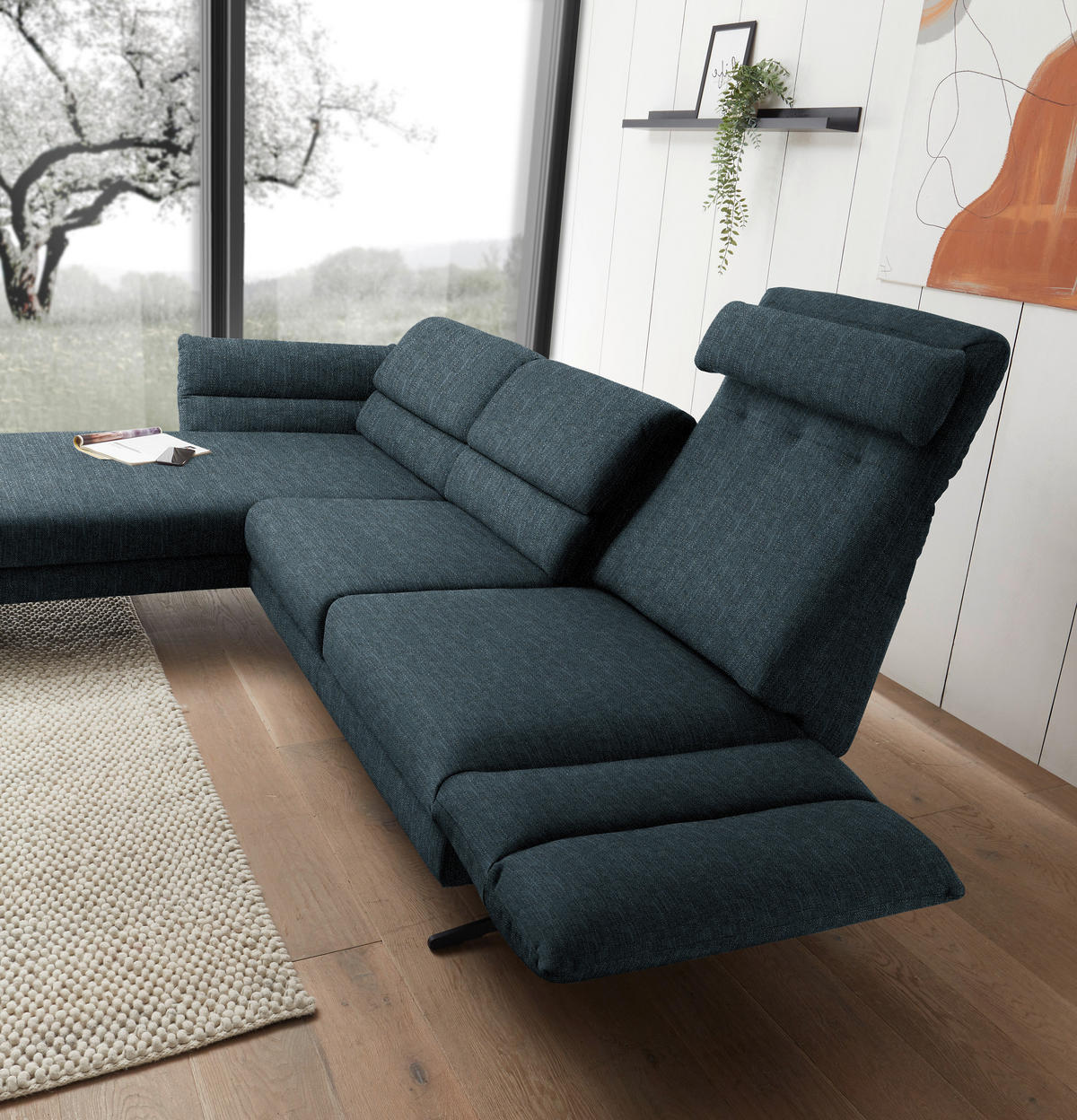 ECKSOFA in Flachgewebe Petrol  - Petrol/Schwarz, Design, Textil/Metall (176-217/279-327cm) - Dieter Knoll