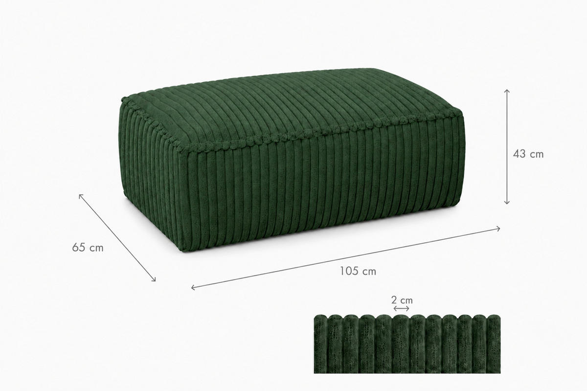 HOCKER in Textil, Holzwerkstoff Dunkelgrün  - Dunkelgrün/Schwarz, KONVENTIONELL, Holzwerkstoff/Kunststoff (105/43/65cm) - Livetastic
