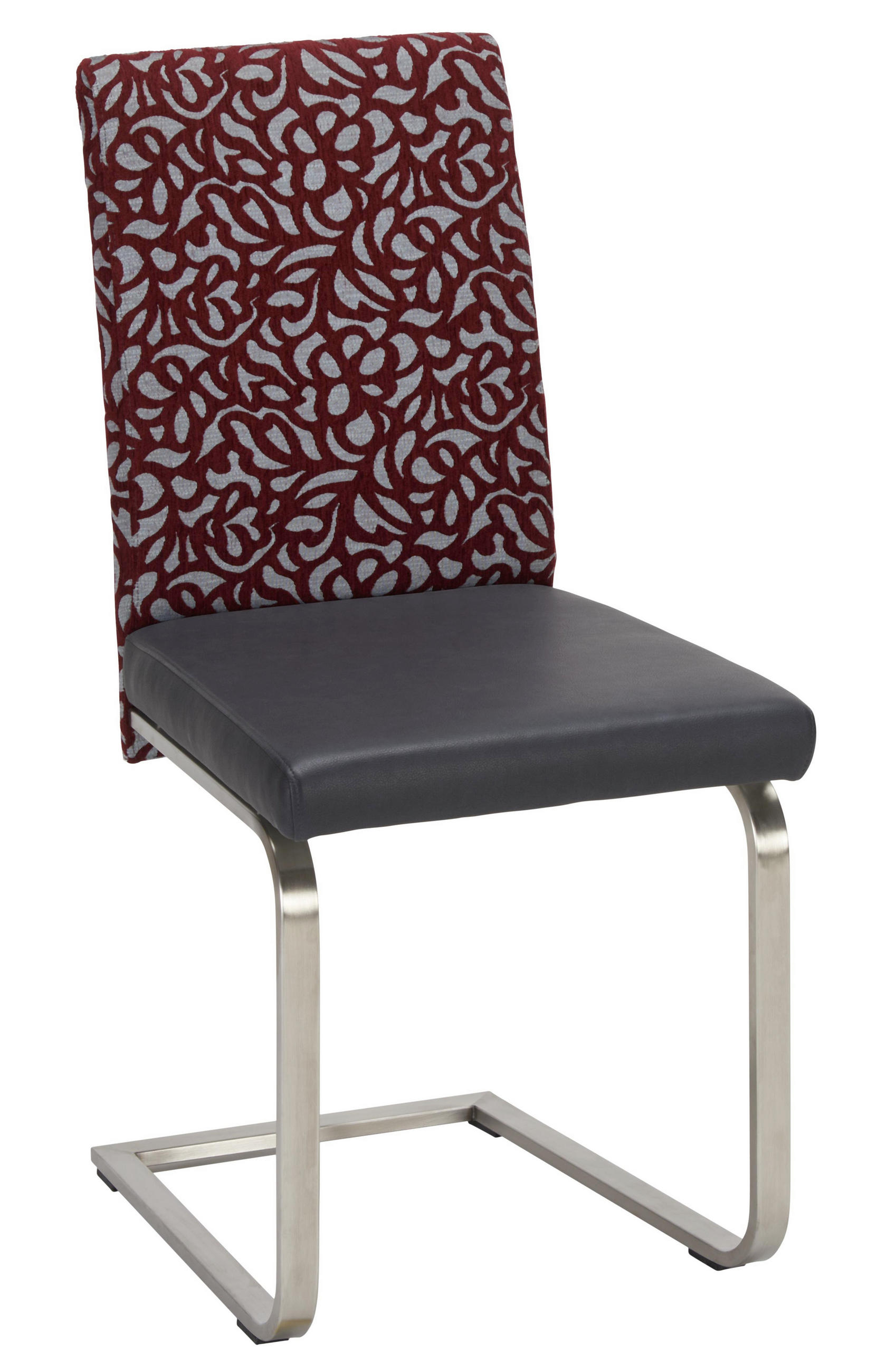 Schwingstuhl in Metall, Textil Schwarz, Edelstahlfarben, Weinrot, Platinfarben