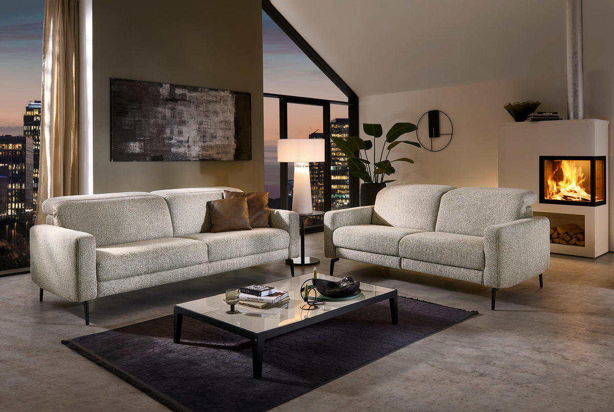 3-SITZER-SOFA Chenille Sandfarben  - Sandfarben/Schwarz, Design, Textil/Metall (210/82/107cm) - Dieter Knoll