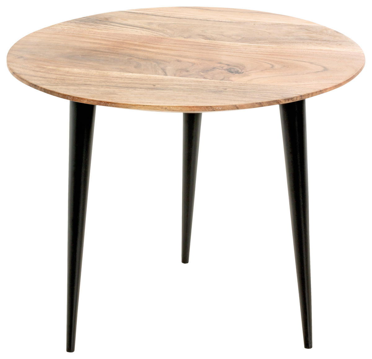 BEISTELLTISCH 50/50/41 cm Akazie massiv Schwarz, Akaziefarben rund  - Schwarz/Akaziefarben, KONVENTIONELL, Holz/Metall (50/50/41cm)