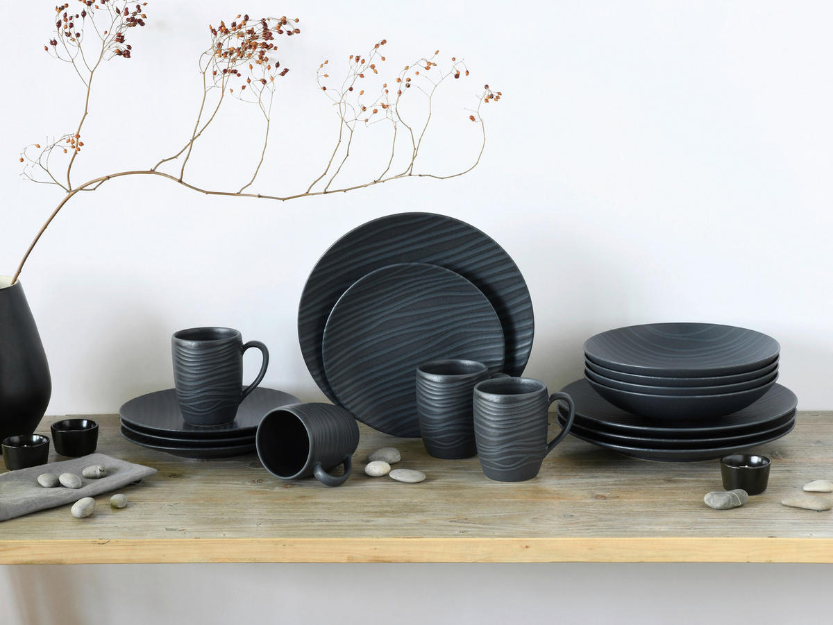 KOMBISERVICE Anthrazit WAVES 16-teilig 4 Personen  - Anthrazit, Basics, Keramik - Creatable