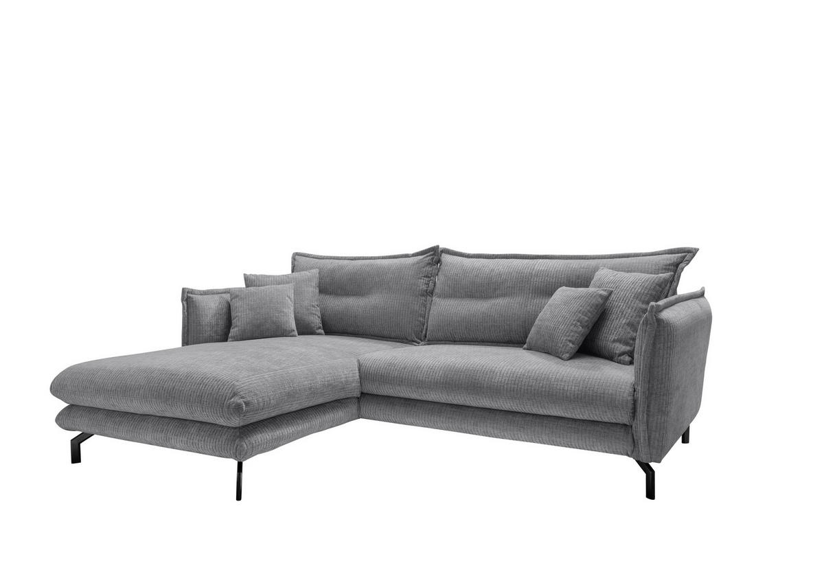 ECKSOFA in Velours Grau  - Schwarz/Grau, Design, Textil/Metall (180/255cm) - Livetastic