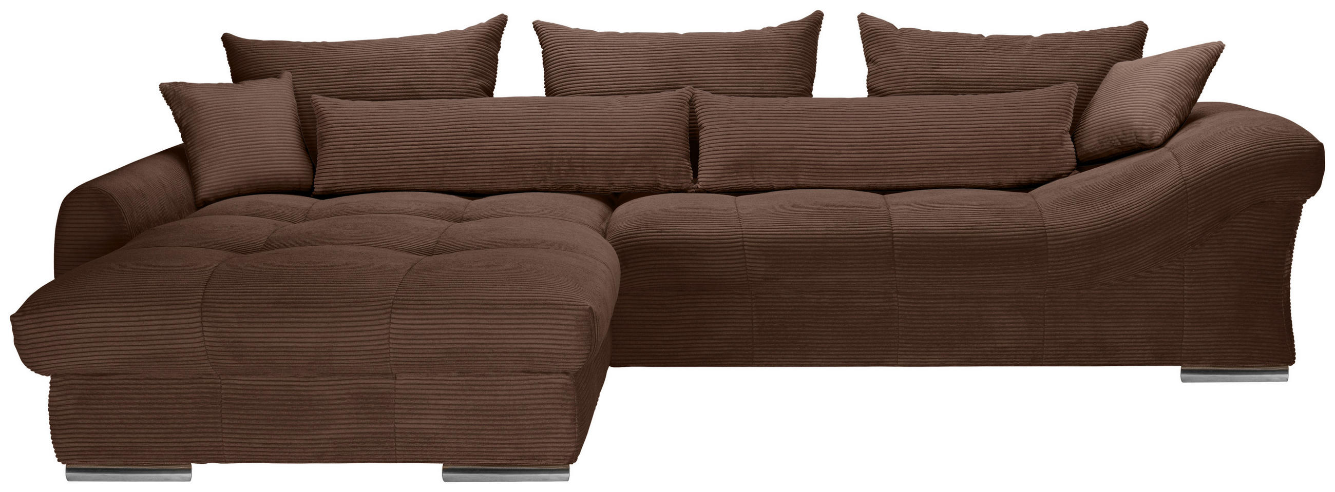 ECKSOFA Dunkelbraun Cord  - Chromfarben/Dunkelbraun, KONVENTIONELL, Textil/Metall (225/335cm) - Carryhome