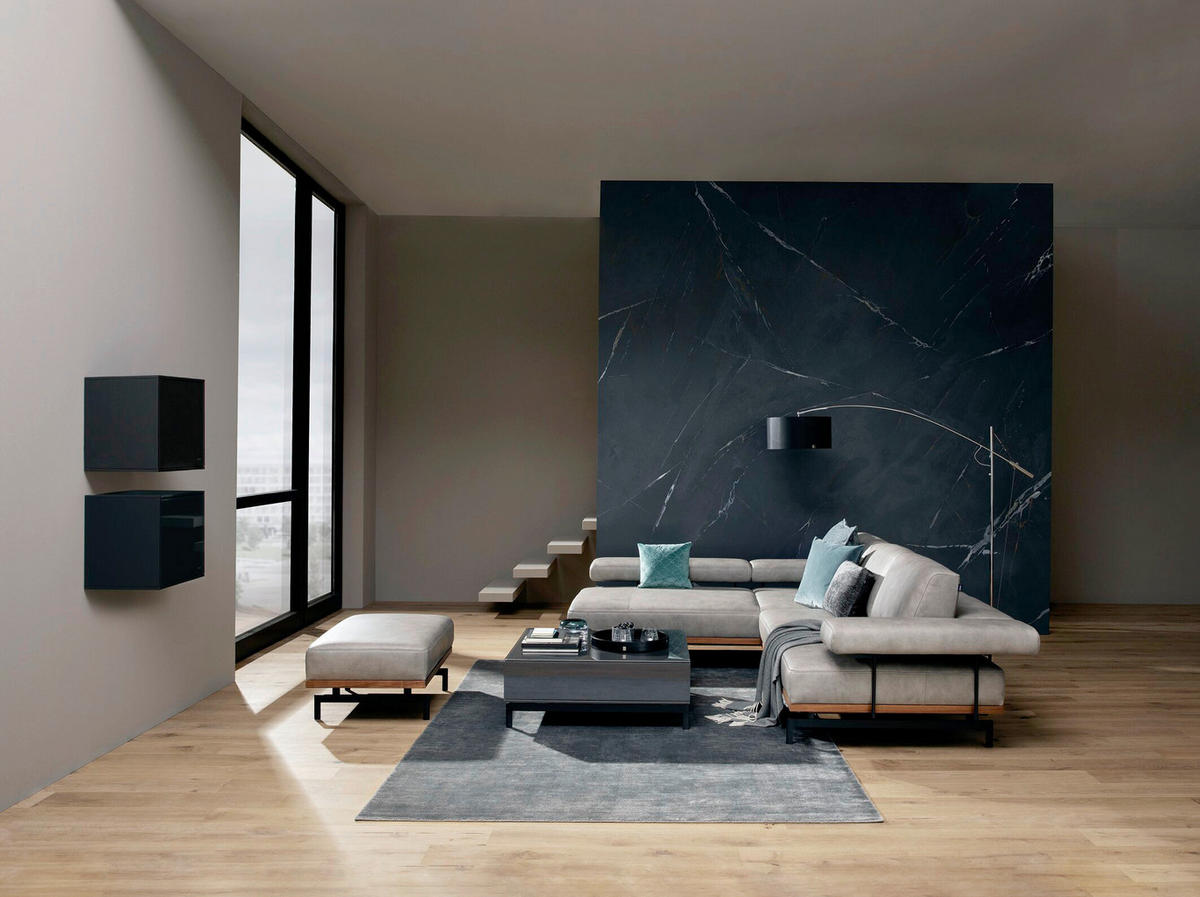 ECKSOFA in Echtleder Nussbaumfarben, Hellgrau  - Anthrazit/Nussbaumfarben, Design, Leder/Holz (237/295cm) - Joop!