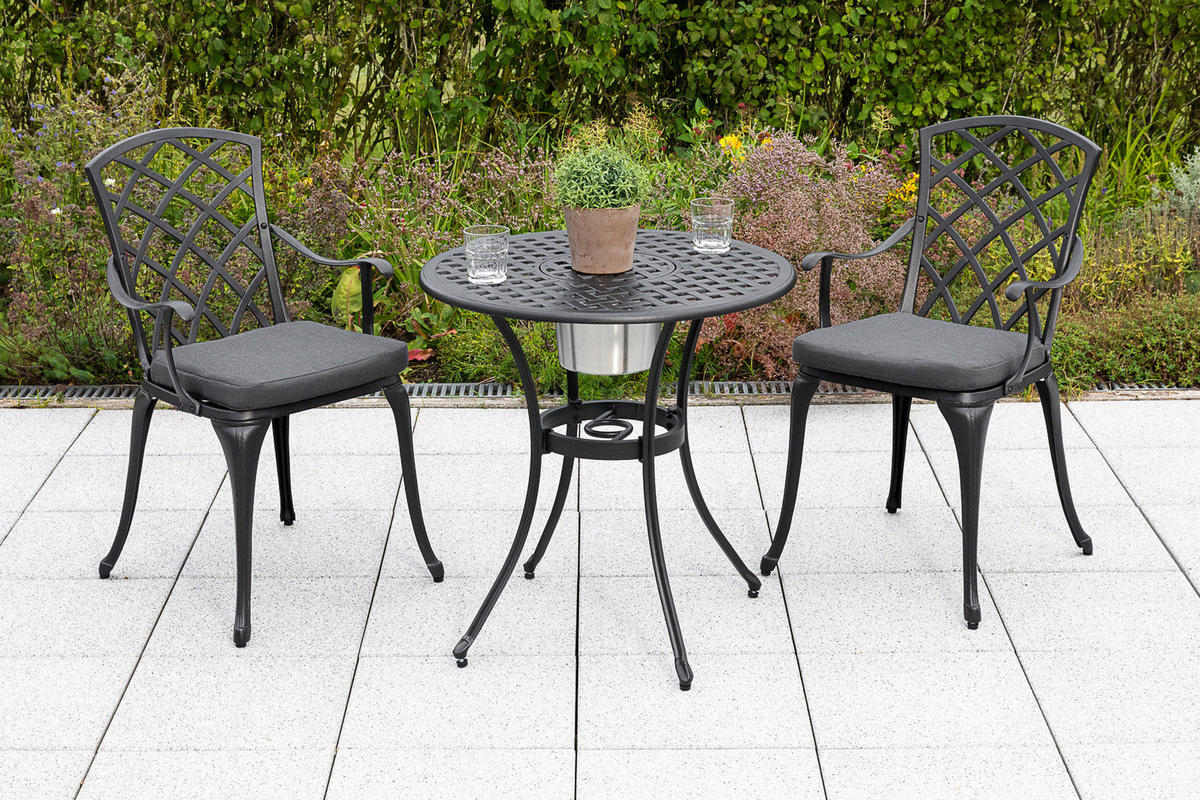 BALKONSET  5-teilig  - Graphitfarben/Grau, MODERN, Textil/Metall - Gardenson