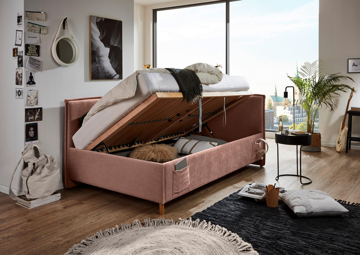 POLSTERLIEGE Flachgewebe Rosa  - Eichefarben/Birkefarben, KONVENTIONELL, Holz/Textil (120/200cm) - Stylife