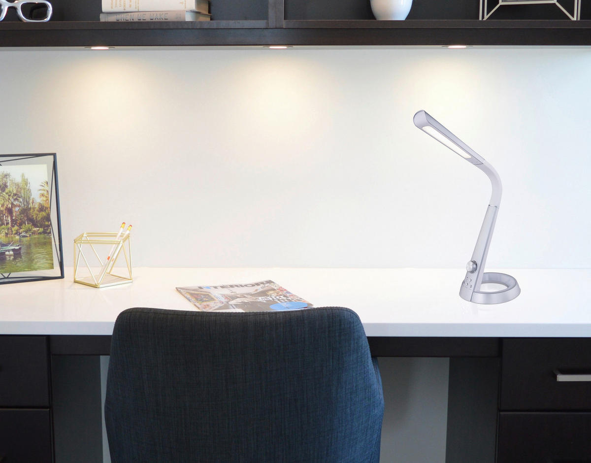 LED ÍRÓASZTALI LÁMPA - ezüstszínű/fehér, Design, műanyag (34,3/18,3/64cm) - Novel