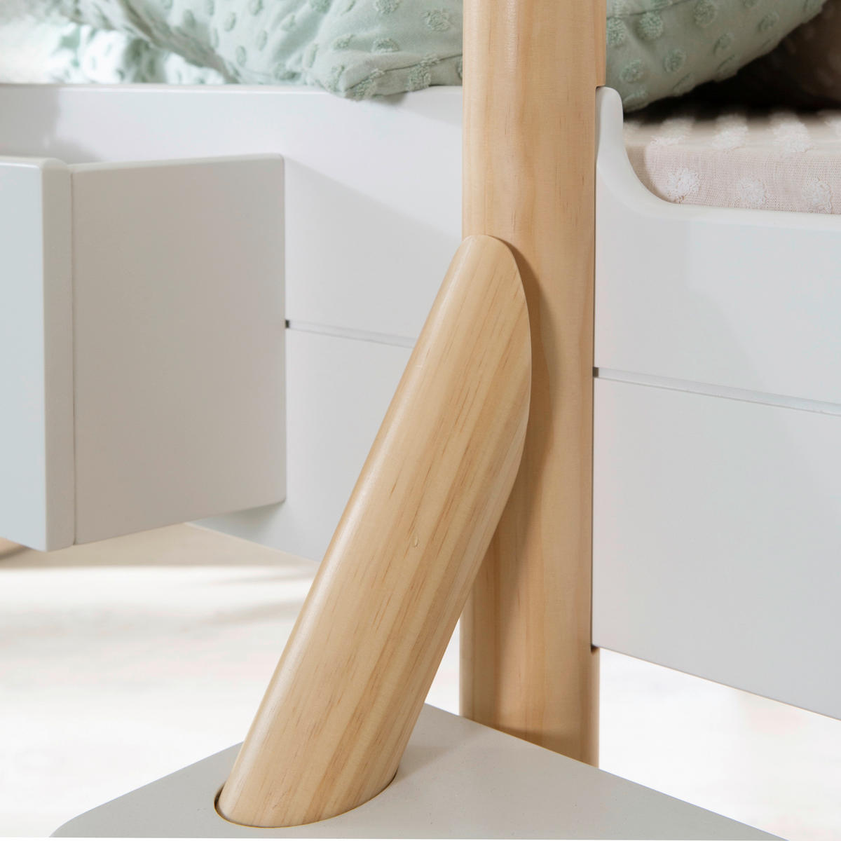 HAUSBETT 90/200 cm,  in Weiß, Kieferfarben, Leiter, Lattenrost  - Weiß/Kieferfarben, Basics, Holz (90/200cm) - Xora