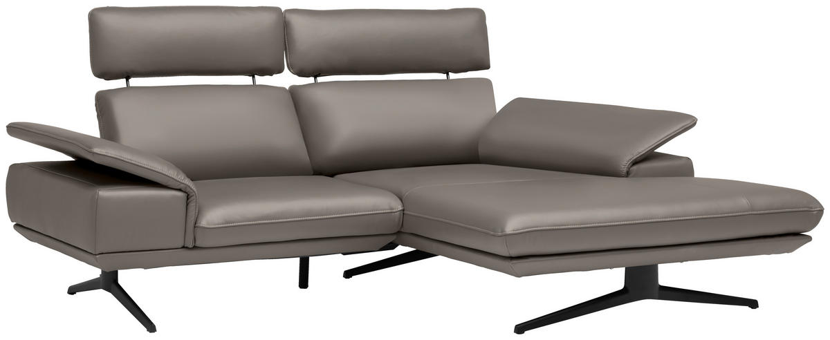 ECKSOFA in Echtleder Graubraun  239/150 cm  - Graubraun/Beige, Design, Leder/Metall (239/150cm) - Koinor