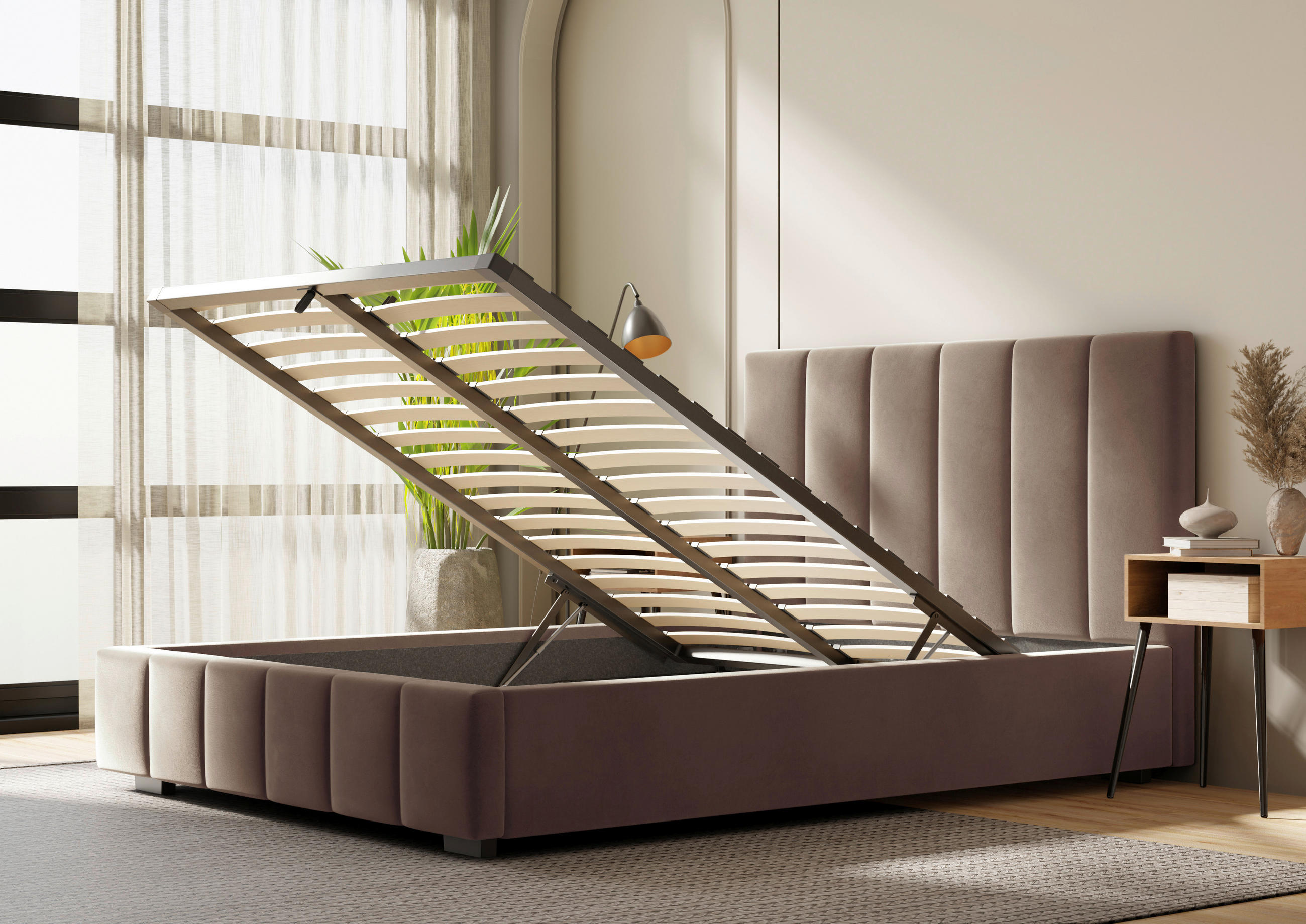 POLSTERBETT Lattenrost, Bettkasten 140/200 cm  in Cappuccino  - Schwarz/Cappuccino, Design, Holz/Kunststoff (140/200cm) - Boxxx