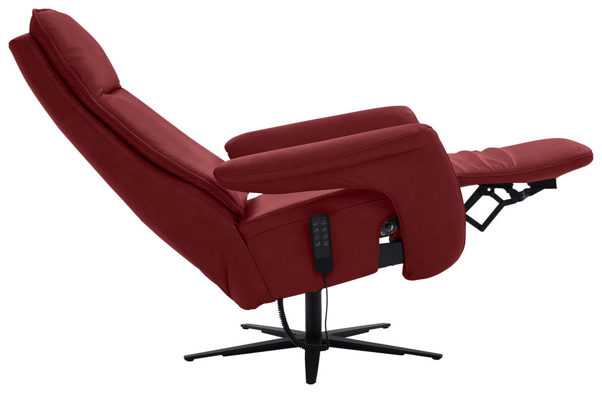 RELAXSESSEL in Leder Rot  - Rot/Schwarz, Design, Leder/Metall (83/123/87cm) - Valdera
