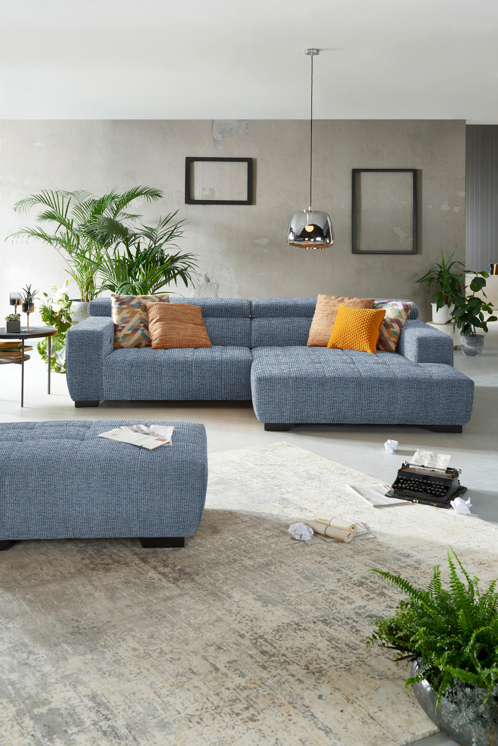 ECKSOFA in Webstoff Blau  - Blau/Schwarz, Konventionell, Textil/Metall (279/182cm) - Hom`in