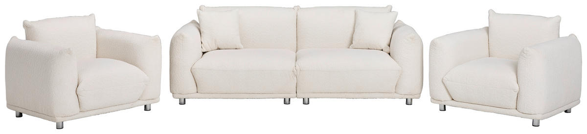 SEDACIA ZOSTAVA, textil, biela - biela/strieborná, Trend, kov/textil (218/103/75/87cm) - Livetastic