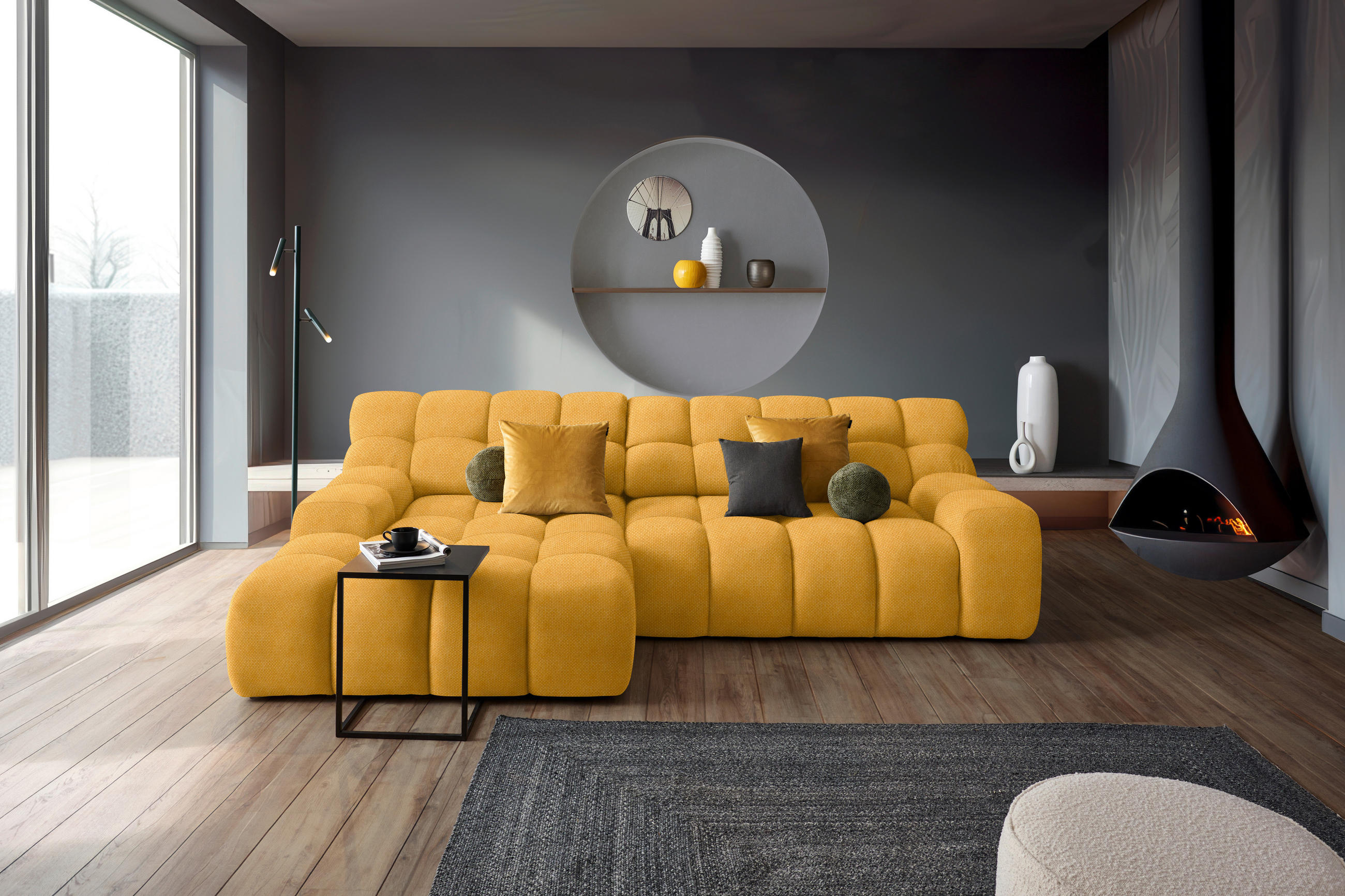ECKSOFA in Webstoff Gelb  180/297 cm  - Gelb/Schwarz, MODERN, Kunststoff/Textil (180/297cm) - Welnova