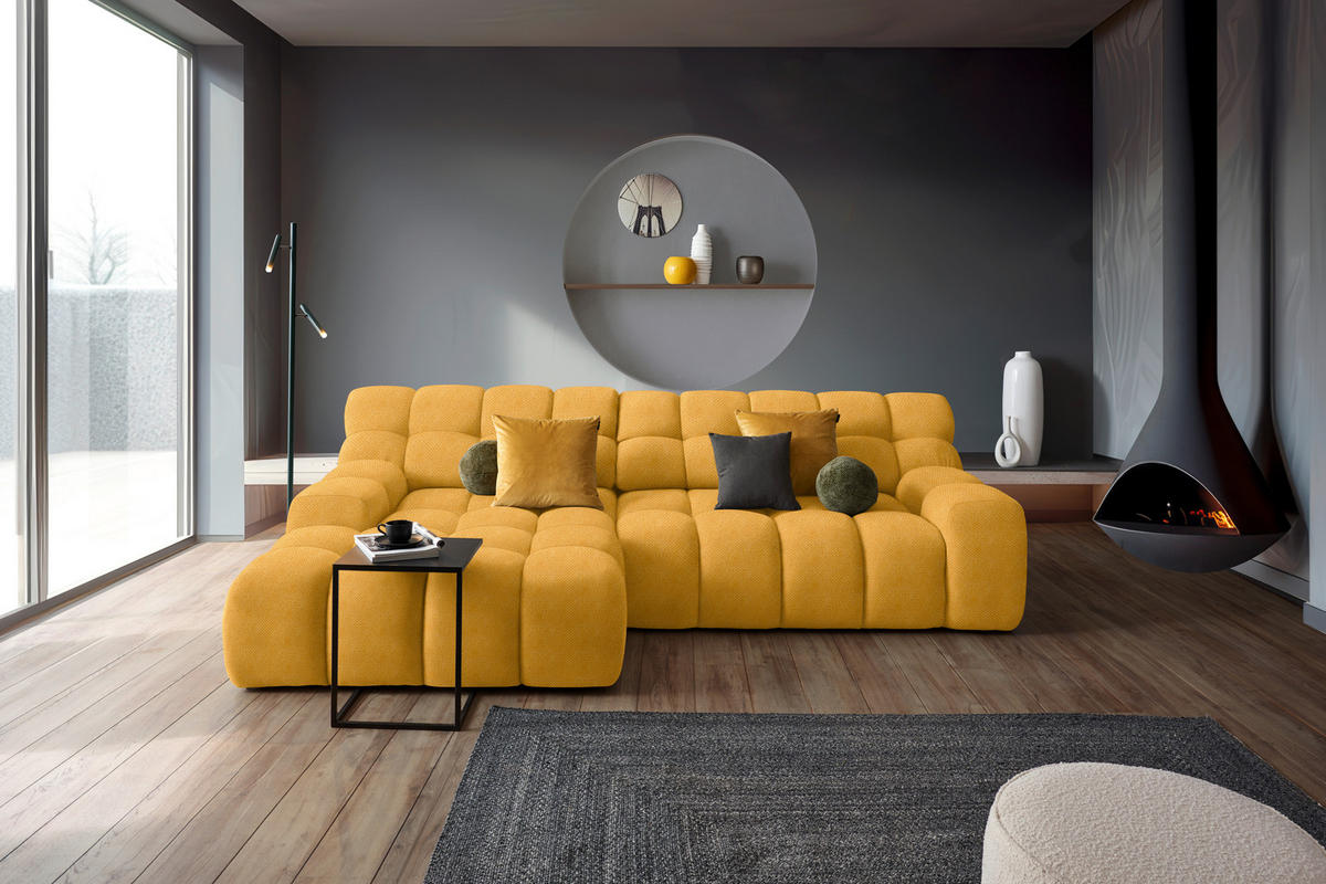 ECKSOFA in Webstoff Gelb  - Gelb/Schwarz, Modern, Kunststoff/Textil (180/297cm) - Welnova