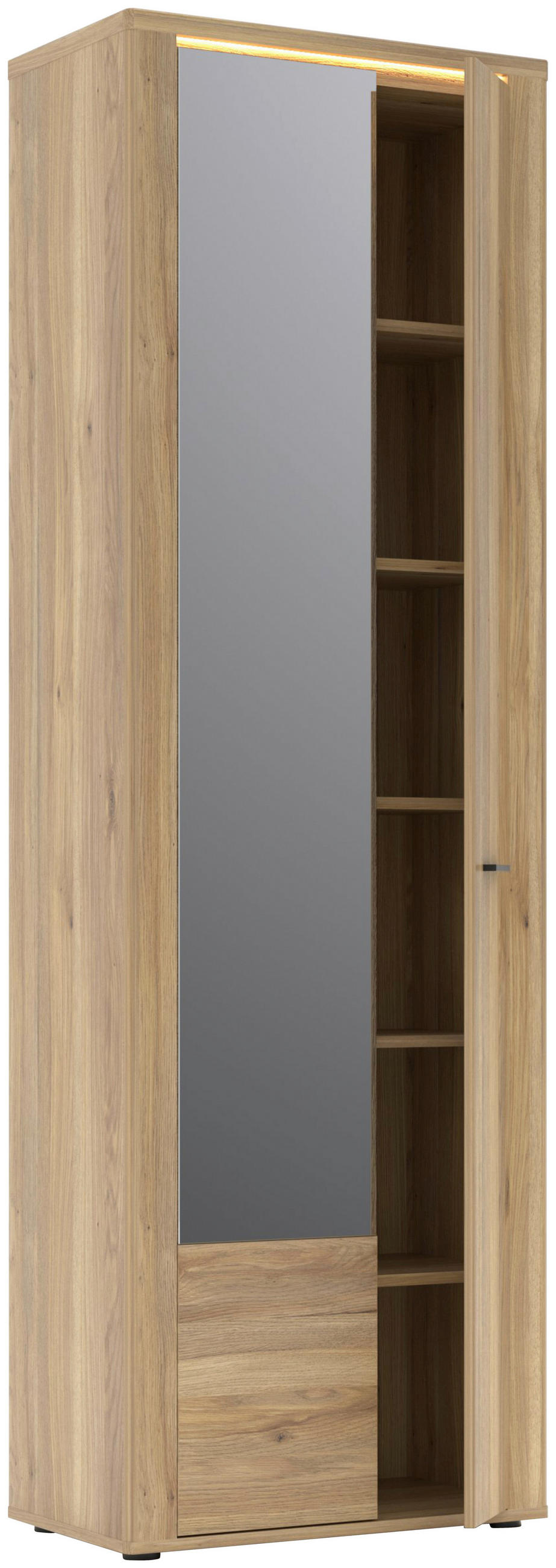 GARDEROBENSCHRANK  in 65/204/38 cm  - Eichefarben/Schwarz, KONVENTIONELL, Glas/Holzwerkstoff (65/204/38cm) - Xora