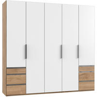 DREHTÜRENSCHRANK 250/236/58 cm 5-türig Weiß, Eichefarben  - Chromfarben/Eichefarben, MODERN, Holzwerkstoff (250/236/58cm) - MID.YOU