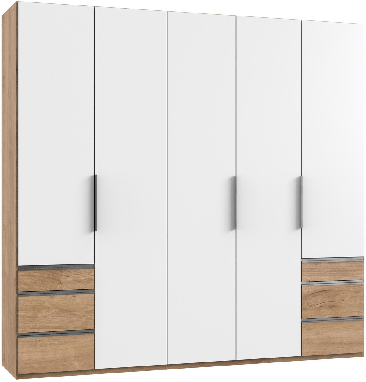 DREHTÜRENSCHRANK 250/236/58 cm 5-türig Weiß, Eichefarben  - Chromfarben/Eichefarben, MODERN, Holzwerkstoff (250/236/58cm) - MID.YOU