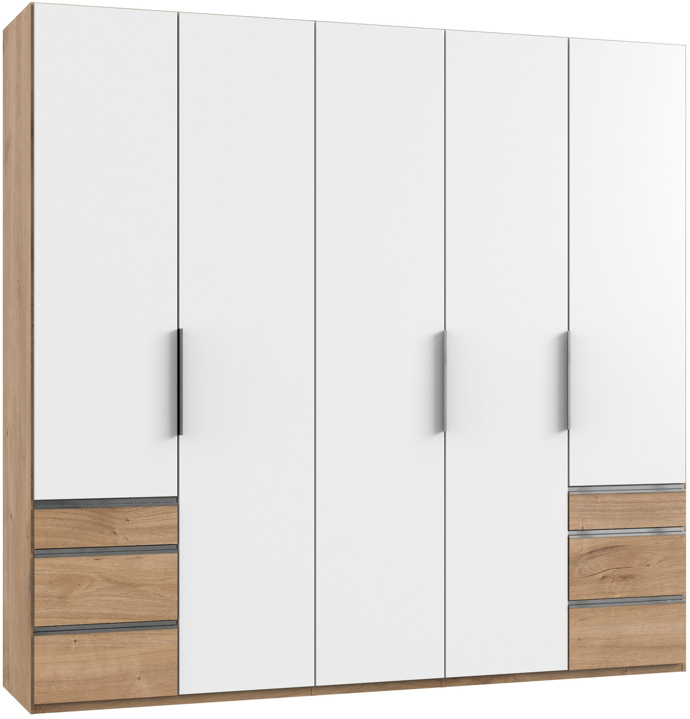 Drehtürenschrank mit Laden B: 250 cm Level, Weiß/Eiche Dekor