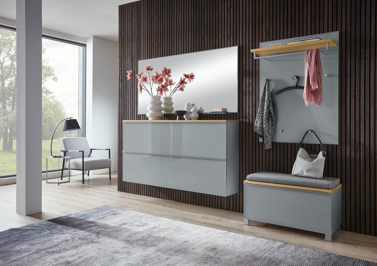GARDEROBE 6-teilig  in 265/195/40 cm  - Alufarben/Grau, Design, Glas/Holz (265/195/40cm)