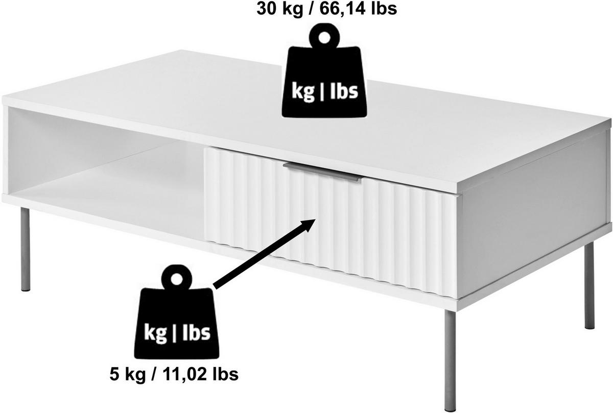 COUCHTISCH in Metall, Holzwerkstoff 108/55/39 cm  - Weiss/Goldfarben, Modern, Holzwerkstoff/Metall (108/55/39cm) - Livetastic