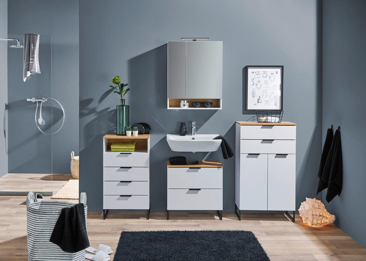 WASCHBECKENUNTERSCHRANK 60/60/35 cm  - Eichefarben/Schwarz, KONVENTIONELL, Holzwerkstoff/Metall (60/60/35cm) - home24