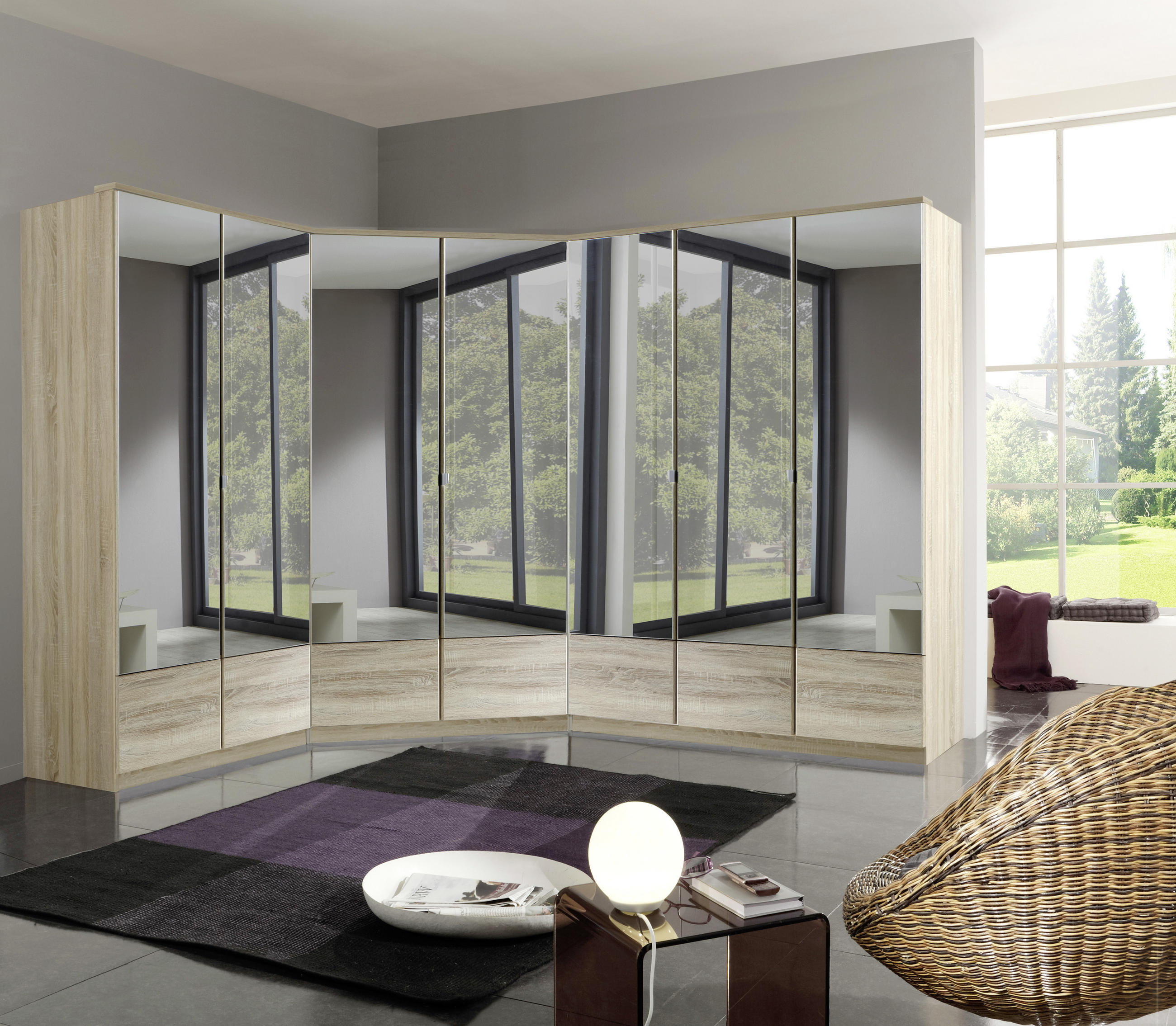 ECKSCHRANK 95/199/95 cm - Eichefarben/Alufarben, Konventionell, Glas/Holzwerkstoff (95/199/95cm) - MID.YOU