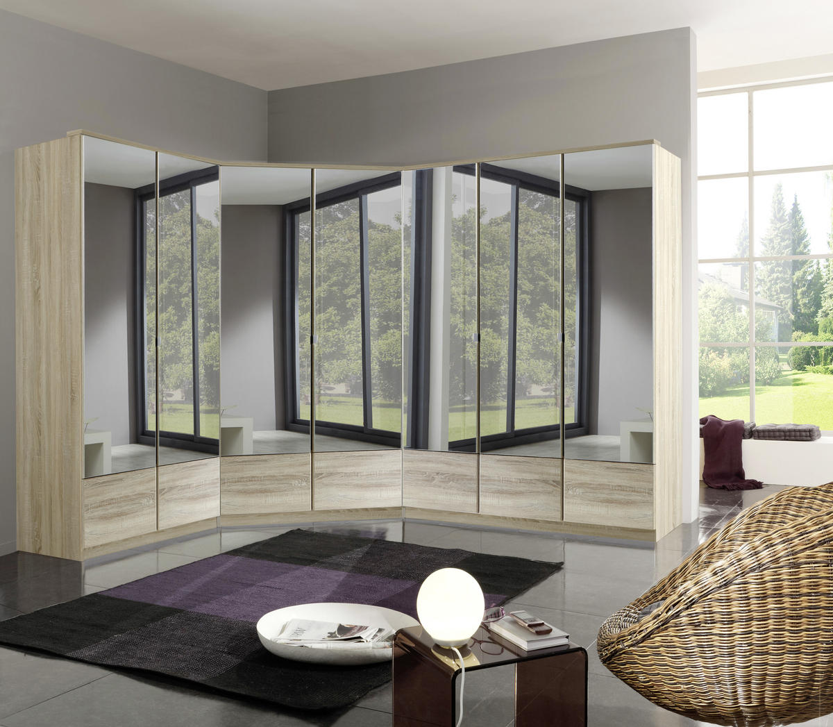 ECKSCHRANK 95/199/95 cm  - Eichefarben/Alufarben, Konventionell, Glas/Holzwerkstoff (95/199/95cm) - MID.YOU