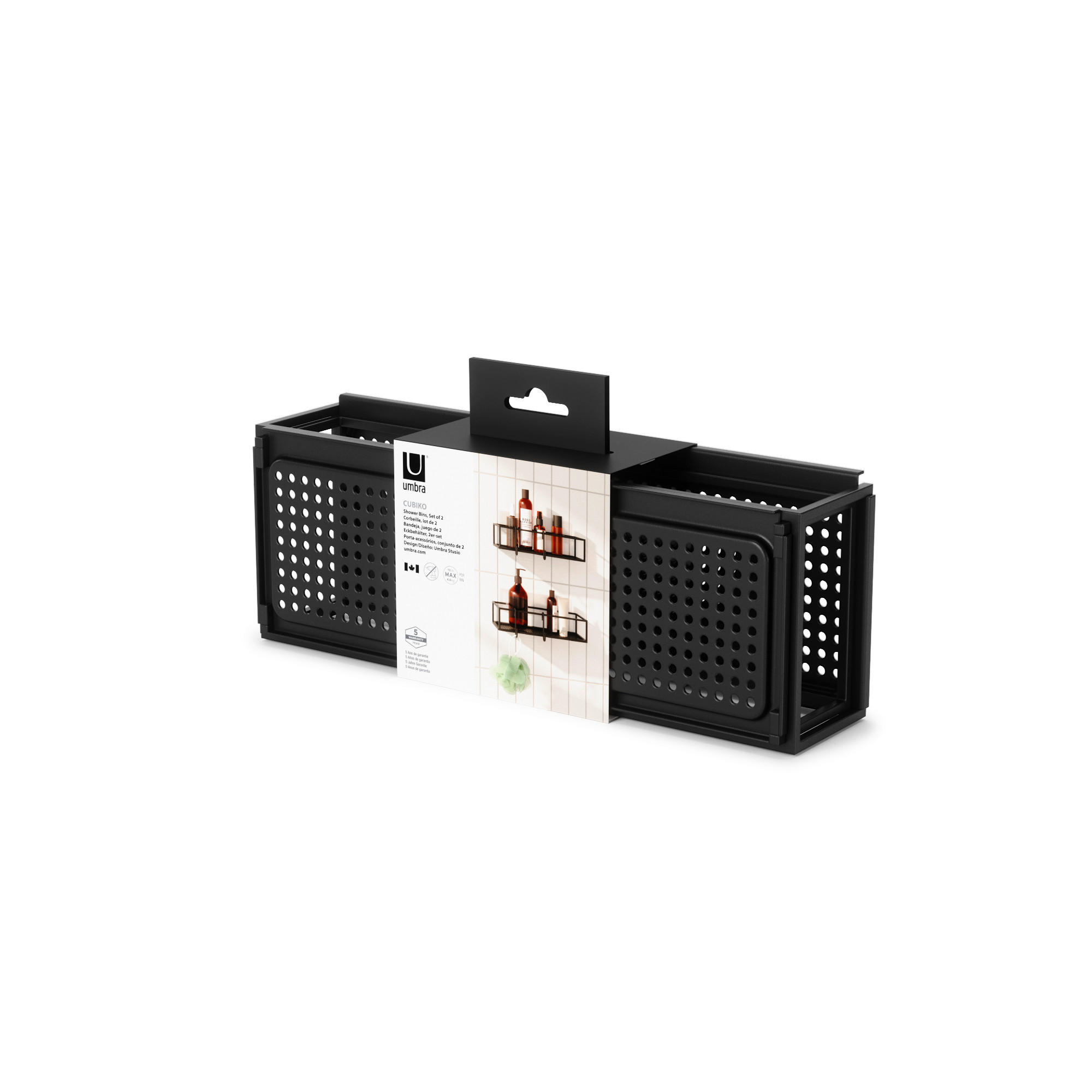 SET ZIDNIH POLICA - crna, Osnovno, metal (23/23/6cm) - Umbra